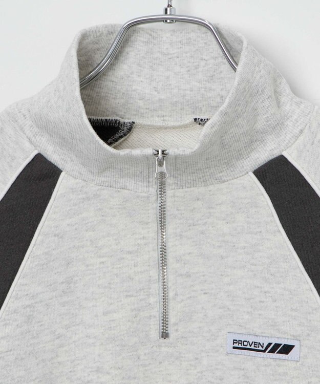 WEGO パイピング切替ショートハーフZIPスウェット 杢グレー