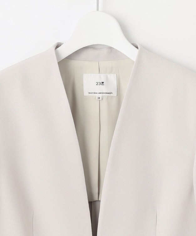 23区 【セットアップ対応/洗える】トリアセダブルジョーゼット ノーカラー ジャケット ベージュ系