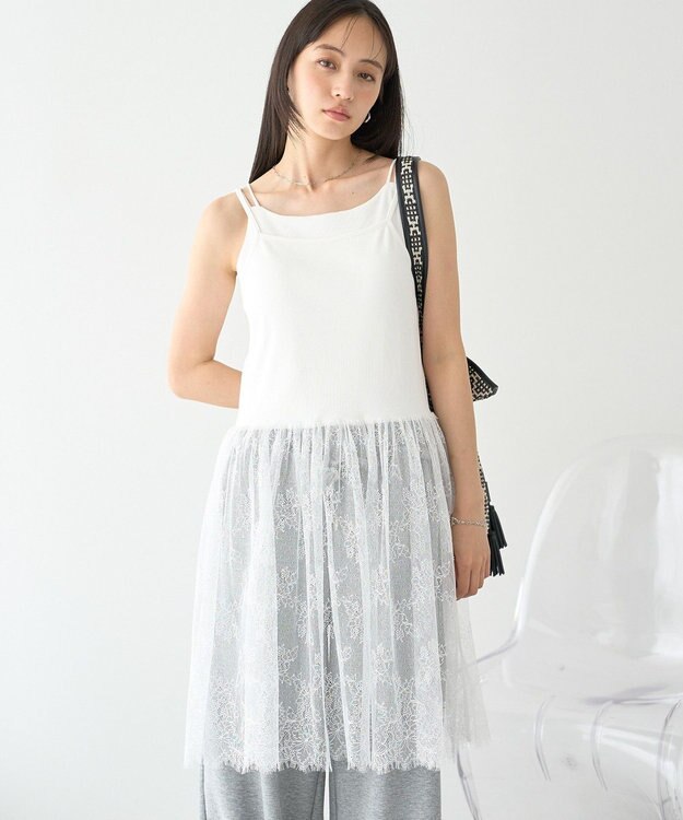 earth music&ecology チュールヘムキャミソール Off White