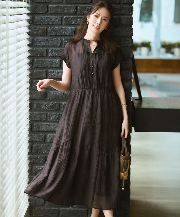 23区 L 【WEB&一部店舗限定】シアーワッシャー レース ワンピース ダークブラウン系