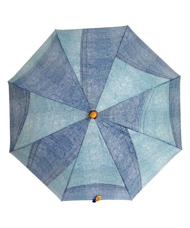 +RING 【限定/日本製】レディース向け 晴雨兼用傘 （長ショート）BLU denim-like pattern SR358 青