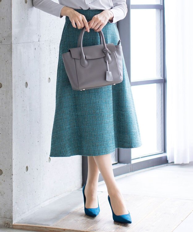 Tiaclasse 【洗える】大人華やかなツイードフレアスカート ターコイズ