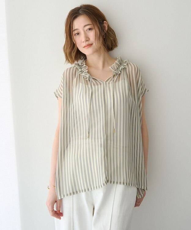 YECCA VECCA ギャザーリボンブラウス Off White