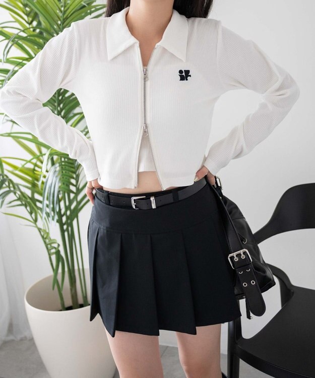 WEGO ワンポイントデザインWZIPトップス ホワイト