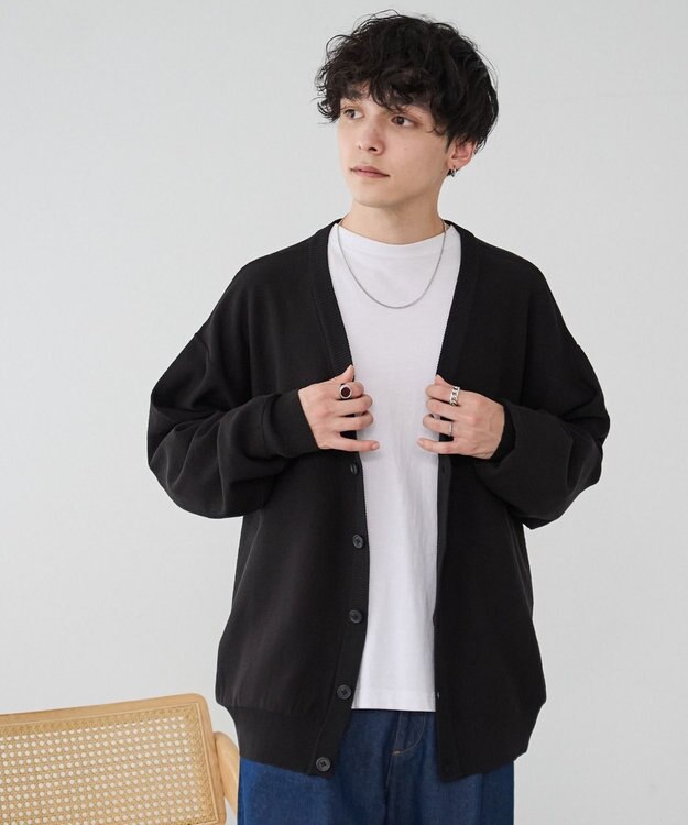 WEGO 【ユニセックス着用ITEM/紫外線対策/冷房対策】オーバーフィットドライタッチカーディガン ブラック