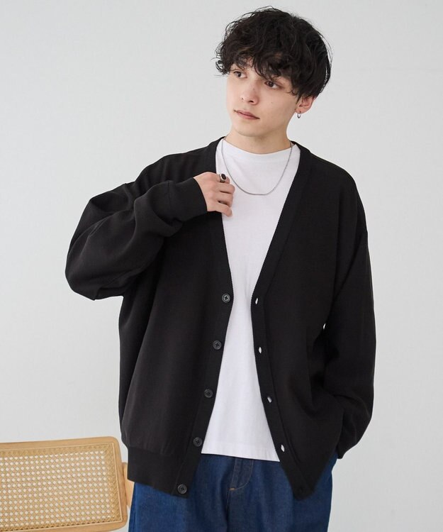 WEGO 【ユニセックス着用ITEM/紫外線対策/冷房対策】オーバーフィットドライタッチカーディガン ブラック