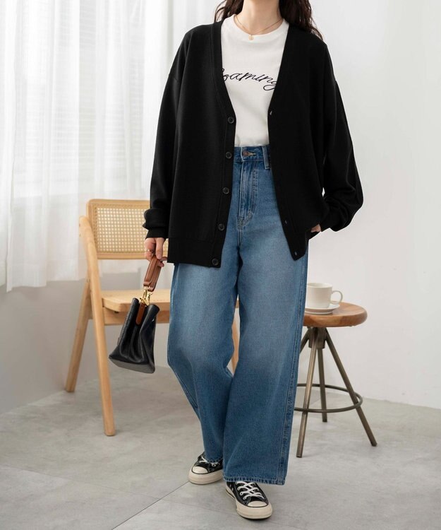 WEGO 【ユニセックス着用ITEM/紫外線対策/冷房対策】オーバーフィットドライタッチカーディガン ブラック