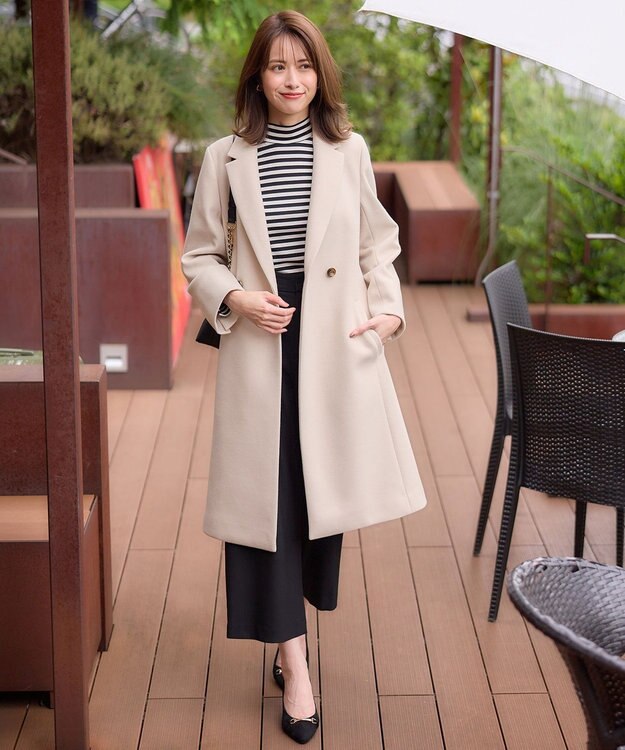 ANY SIS 【洗える】リブタートル カットソー アイボリー×ブラックボーダー