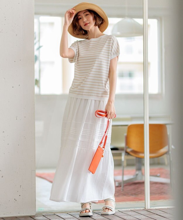 23区 【洗える】ブロドリーダンテル ティアードスカート ホワイト系