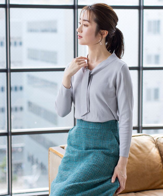 Tiaclasse 【洗える】大人華やかなツイードフレアスカート ターコイズ