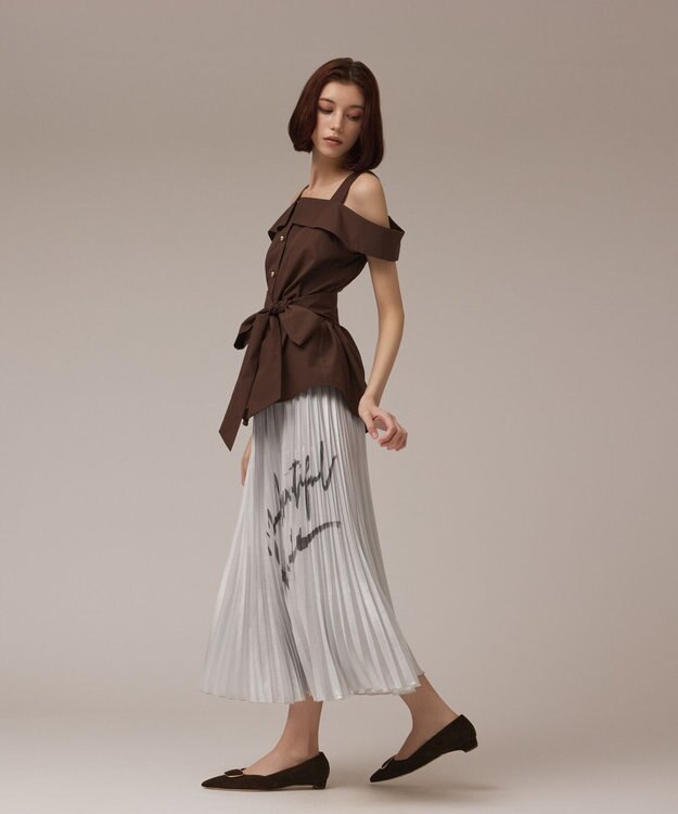 GRACE CONTINENTAL コラボロングプリーツスカート シルバー