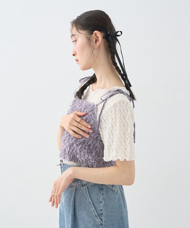 earth music&ecology 【WEB限定】ベロアリボンフェザービスチェ Charcoal Gray