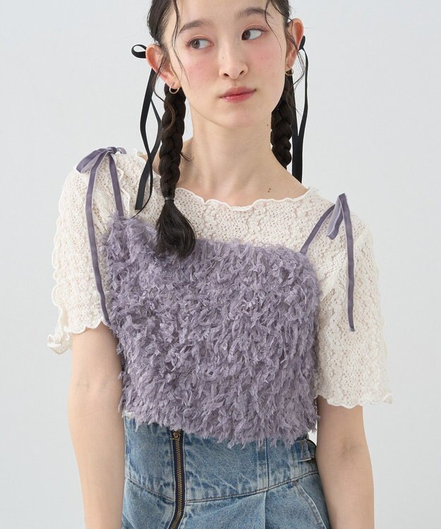 earth music&ecology 【WEB限定】ベロアリボンフェザービスチェ Charcoal Gray