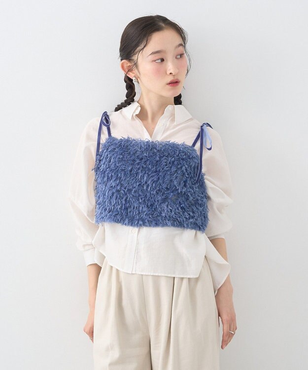 earth music&ecology 【WEB限定】ベロアリボンフェザービスチェ Blue