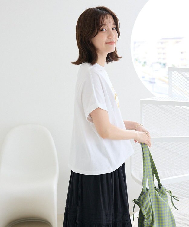 Green Parks 袖折り返しカレッジＴシャツ Off White