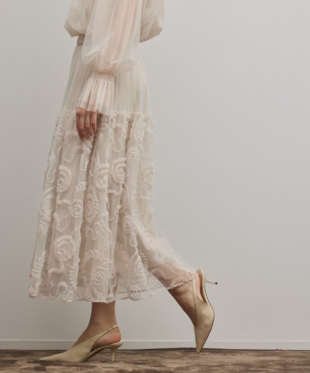 GRACE CONTINENTAL 刺繍チュールスカート キナリ