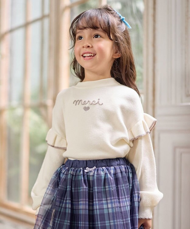 ANY KIDS 肩フリル しあわせタッチニット エクリュ