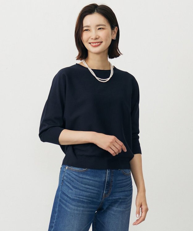 J.PRESS LADIES S 【WEB限定カラーあり・洗える・抗菌防臭】COTTON POLYESTER ドルマンスリーブ ニット ネイビー系