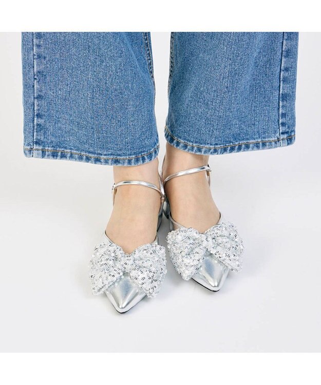 MODE ET JACOMO <noyau>2WAYリボンストラップミュールパンプス シルバーコンビ