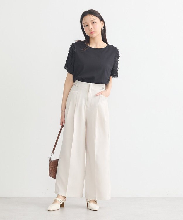 earth music&ecology フリルスリーブカットソー Black