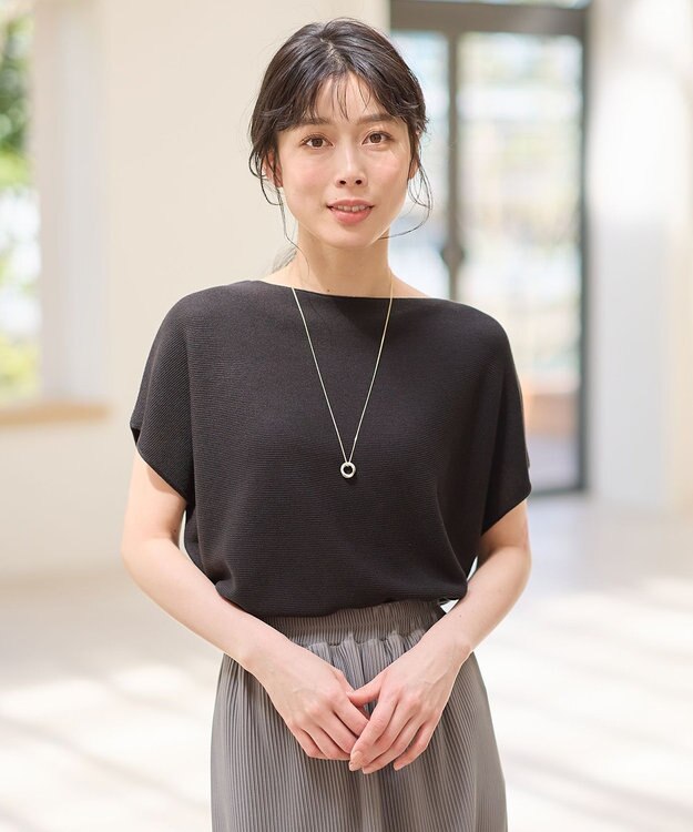 ANY 【洗濯機可/アンチピリング/UVカット】アクリルガーターフレンチスリーブニット ブラック