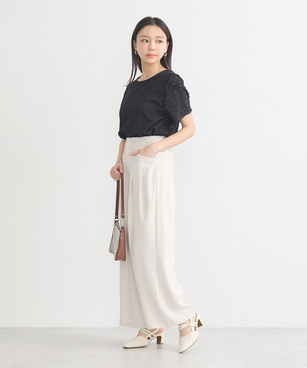 earth music&ecology フリルスリーブカットソー Black