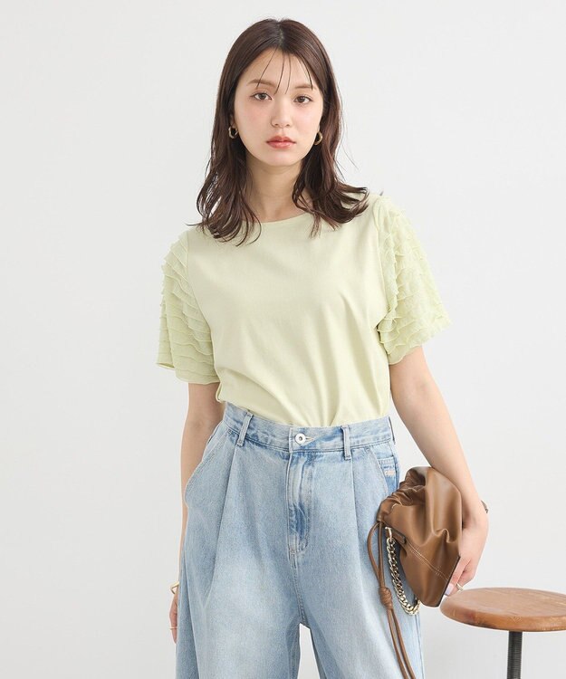 earth music&ecology フリルスリーブカットソー Yellow