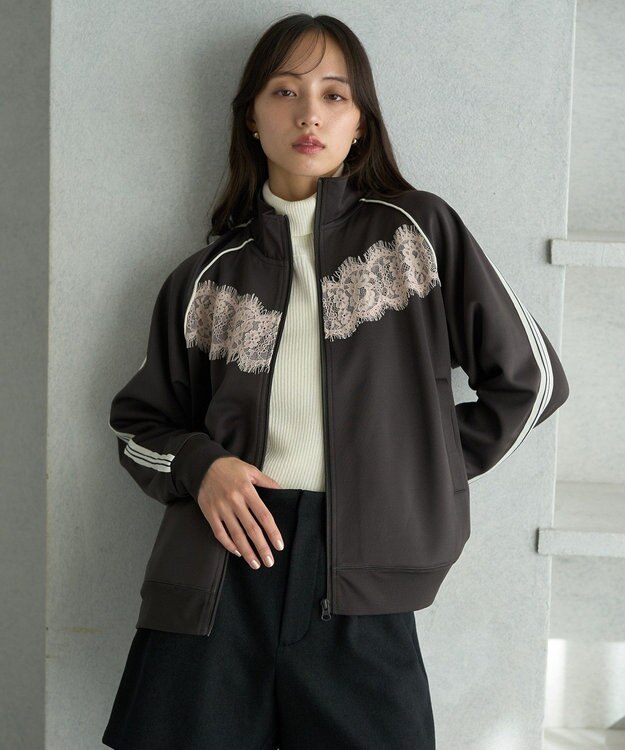 earth music&ecology フロントレーストラックジャケット Charcoal Gray