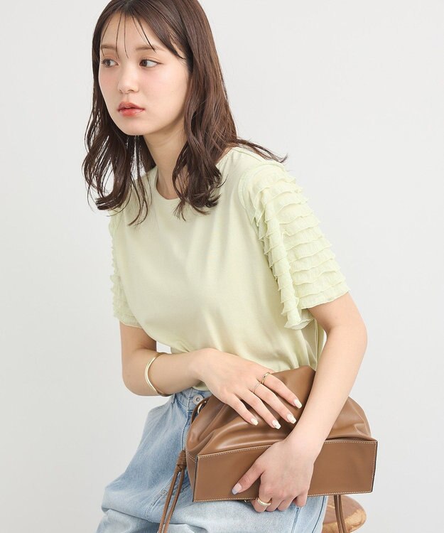 earth music&ecology フリルスリーブカットソー Yellow