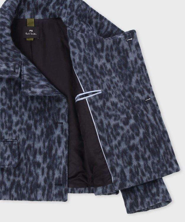 Paul Smith ウールブレンド レオパード スタンドブルゾン ブルー