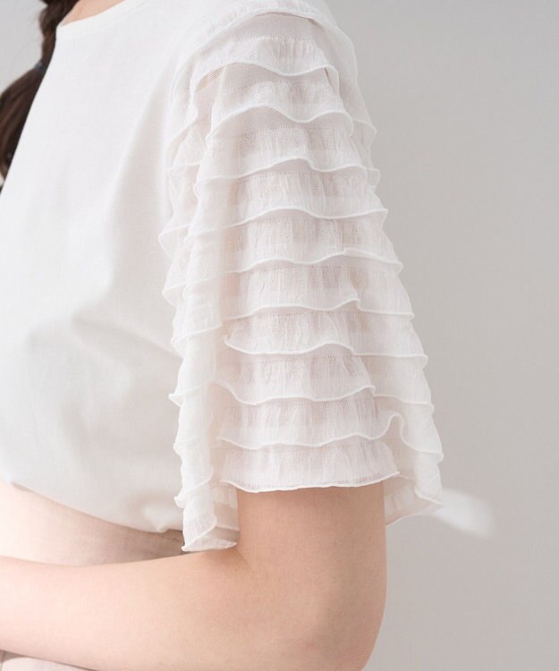 earth music&ecology フリルスリーブカットソー Ivory