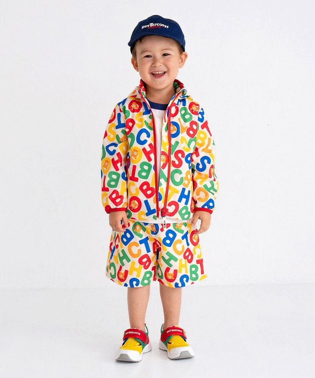 MIKI HOUSE HOT BISCUITS 【80-120cm】 ロゴ総柄 ウインドブレーカー マルチカラー