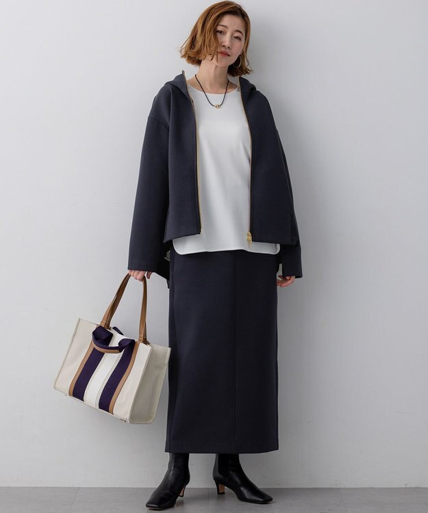 23区 コットンダンボール スカート ネイビー系