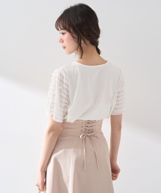 earth music&ecology フリルスリーブカットソー Ivory