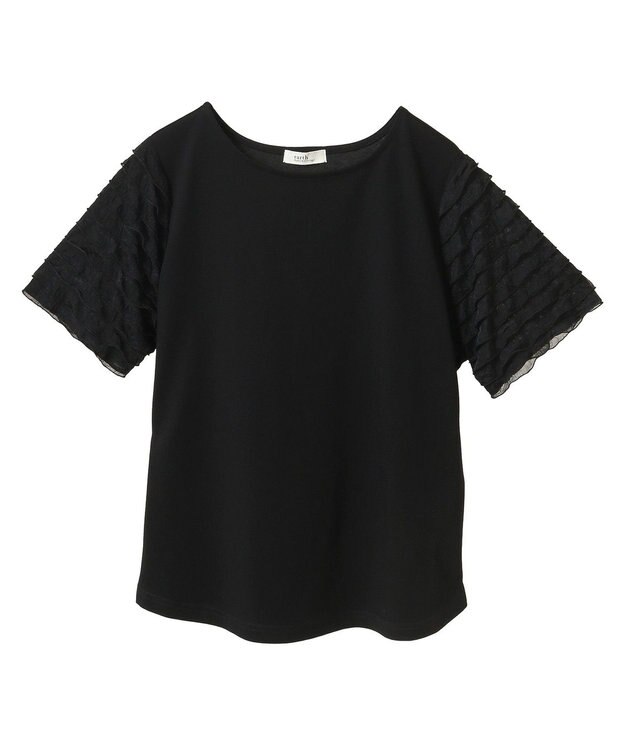 earth music&ecology フリルスリーブカットソー Black