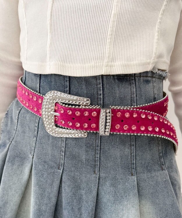 WEGO Lビジューラメシャギーベルト ピンク