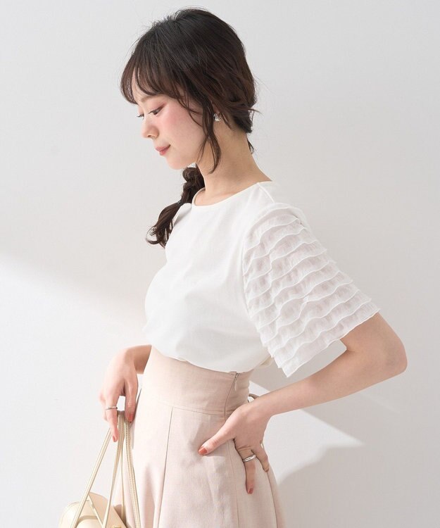 earth music&ecology フリルスリーブカットソー Ivory