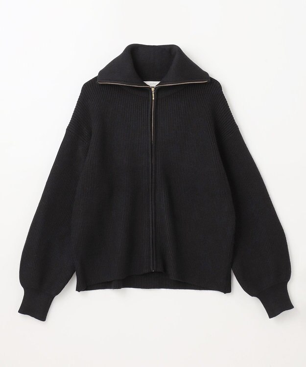 ANY L 【洗濯機可】ジップアップニットブルゾン ブラック