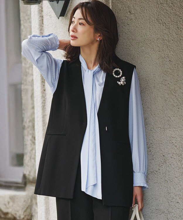 23区 【セットアップ対応/洗える】トリアセダブルジョーゼット ジレ ブラック系