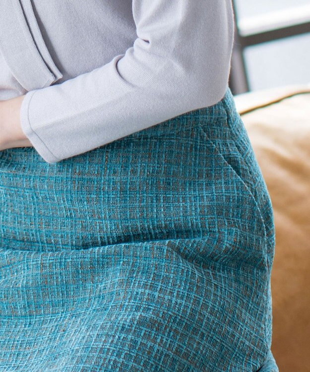 Tiaclasse 【洗える】大人華やかなツイードフレアスカート ターコイズ