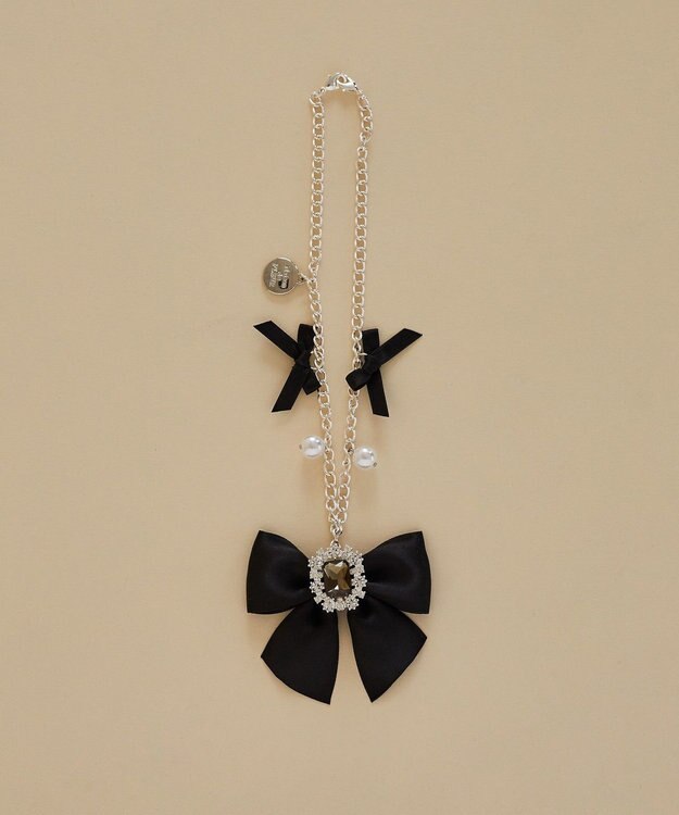 Maison de FLEUR ビジューリボンパールバッグチャーム Black