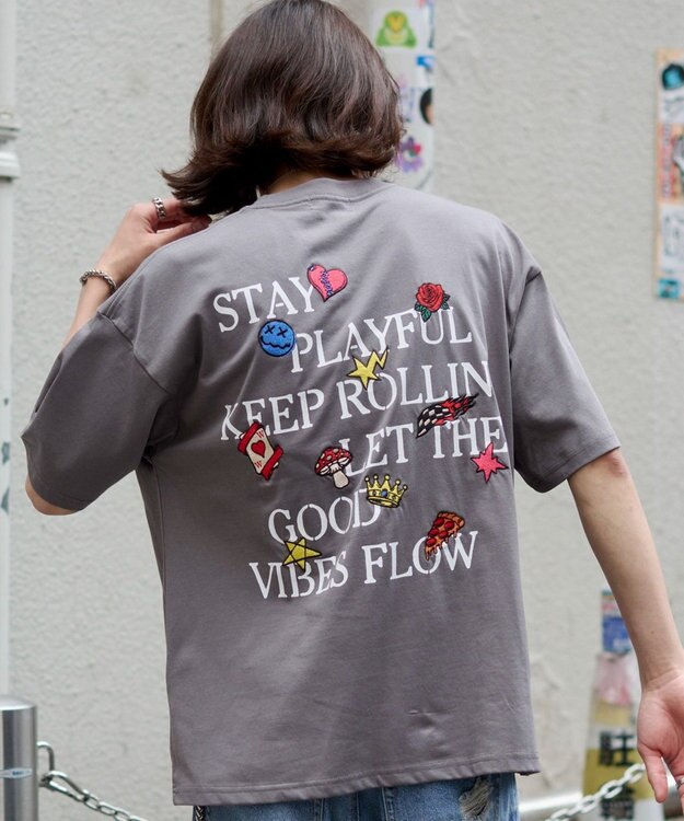 WEGO 【ユニセックス着用ITEM/機能T】接触冷感モチーフ刺繍グラフィックT（SS） スミクロ