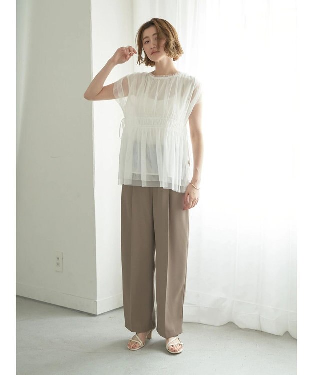 YECCA VECCA チュールギャザーブラウス Brown