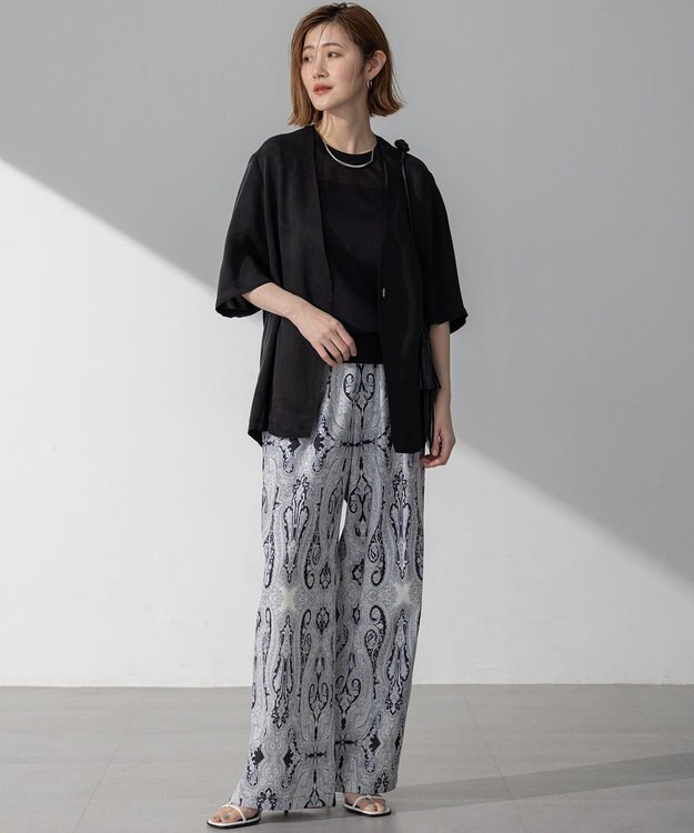 23区 L 【接触冷感性/洗える】フィブリルツイル ハーフスリーブ ジャケット ブラック系