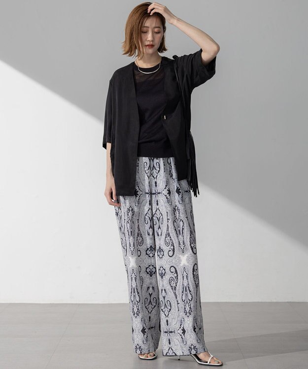 23区 L 【接触冷感性/洗える】フィブリルツイル ハーフスリーブ ジャケット ブラック系