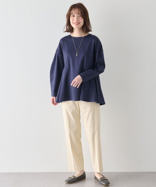 ANY ジョーゼット裏起毛ペプラムプルオーバー ネイビー