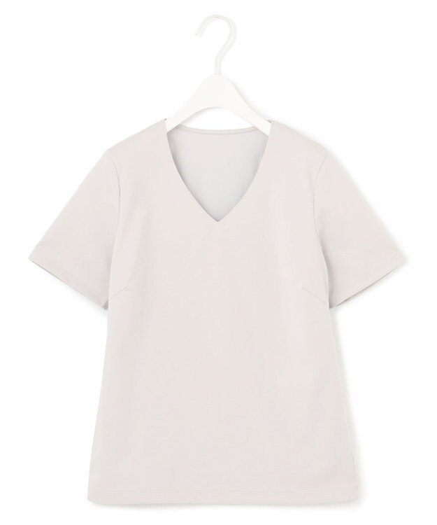 ICB L 【洗える】 スーペリアジャージー Vネック半袖プルオーバー ライトグレー系