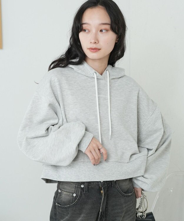 WEGO 配色ロゴデザインショートパーカー 杢グレー