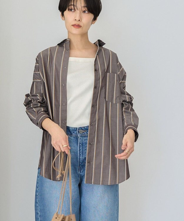 AMERICAN HOLIC ドビーストライプロングシャツ Brown