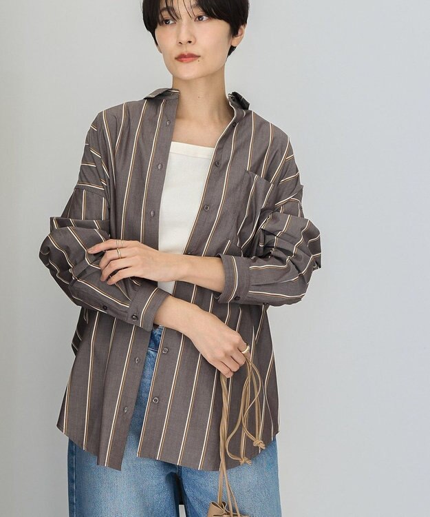 AMERICAN HOLIC ドビーストライプロングシャツ Brown